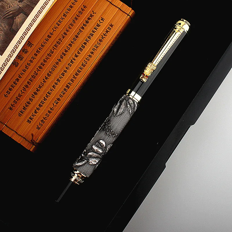 Luxury High Quality metal Fountain Pen Frosted Black Golden Dragon Fine 0.5mm Ink Pen Stationery Office School Supplies New