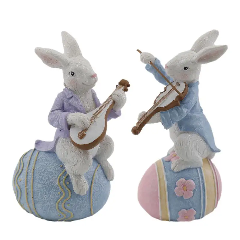 

Resin Rabbit Statue Musician Bunny Easter Figurine Cute Decoration for TV Stands Mantelpieces Cartoon Sculpture for Bookshelves