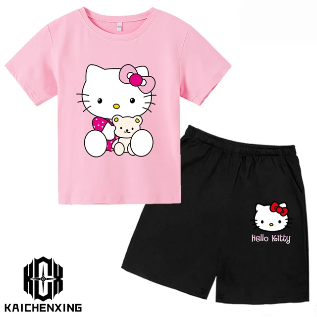 Sanrio verão 3d olá kitty t camisa crianças roupas meninas dos desenhos  animados roupas kawaii camiseta feminino streetwear y2k topos camisetas -  AliExpress