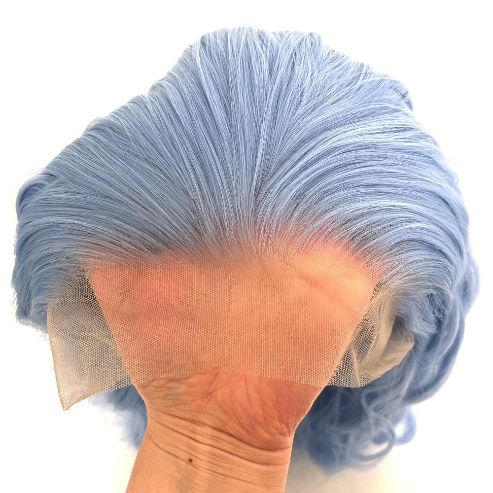 Vogue Queen Icy Blue Synthetic Lace Front Curly Wig Heat Resistant Fiber Natural Hairline Cosplay For Women