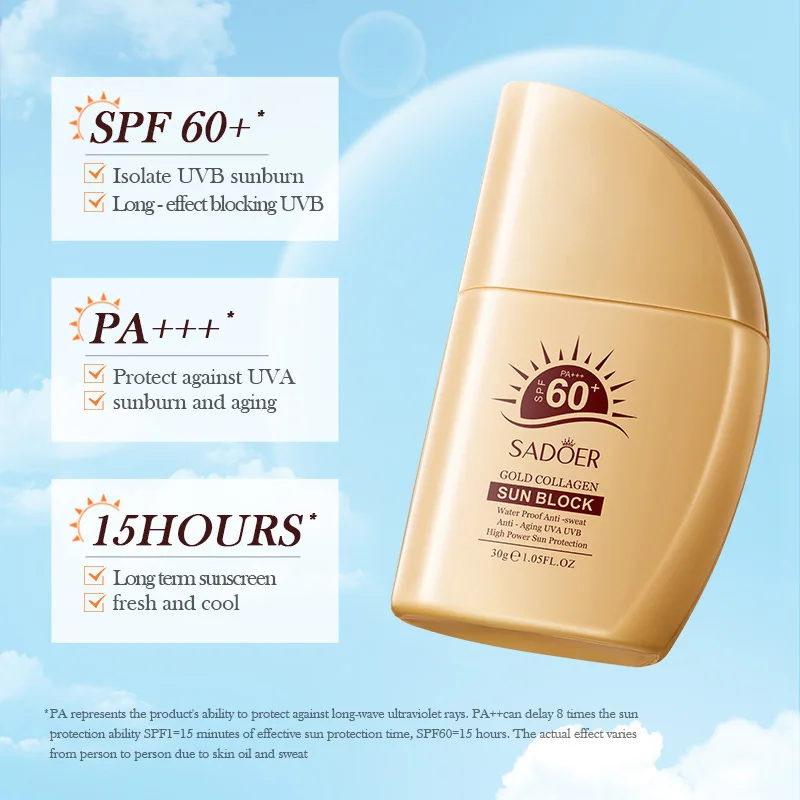 Crème solaire au collagène doré pour le visage et le corps, protection UV solaire, non grasse, crème solaire d'été, barrière de beauté solaire_voghion.com