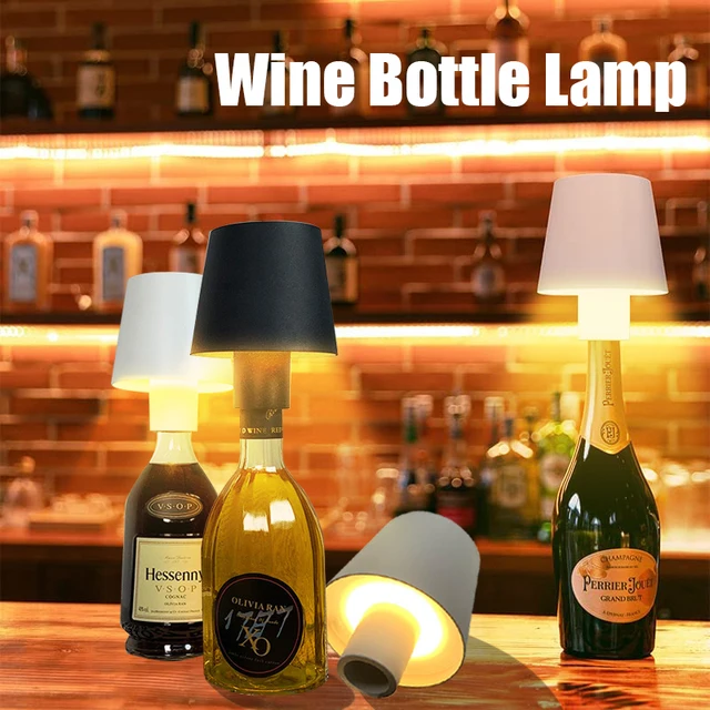 Table Lamps, Metal Wine Bottle Shape Decorative Lamp, Cordless