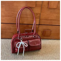 Vintage Burgundy Women's Shoulder Tote Bag - Elegant PU Leather Handbag (Burgundy - 2)