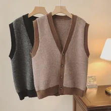 

Autumn Pullover Retro Vest Cardigans Knitwear Casual Patchwork Loose Femme Sweaters Coats Chic Lady Warm Women Tops