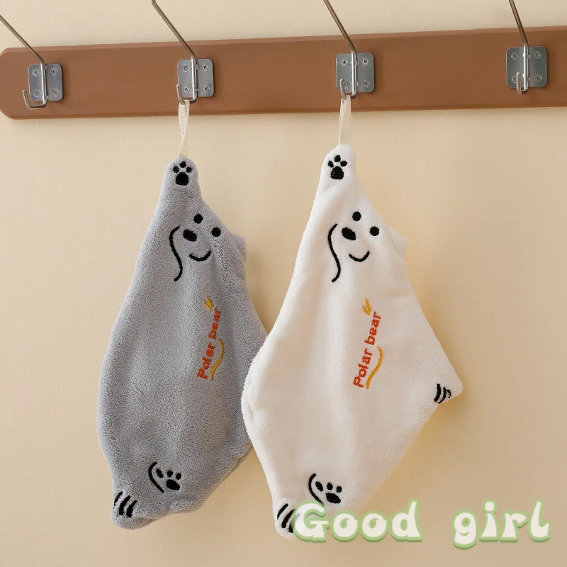 

Cartoon Polar Bear Hand Towels Cute Soft Coral Velvet Towel Absorbent Quick Drying Kitchen Household Hanging Thicken Hand Towels