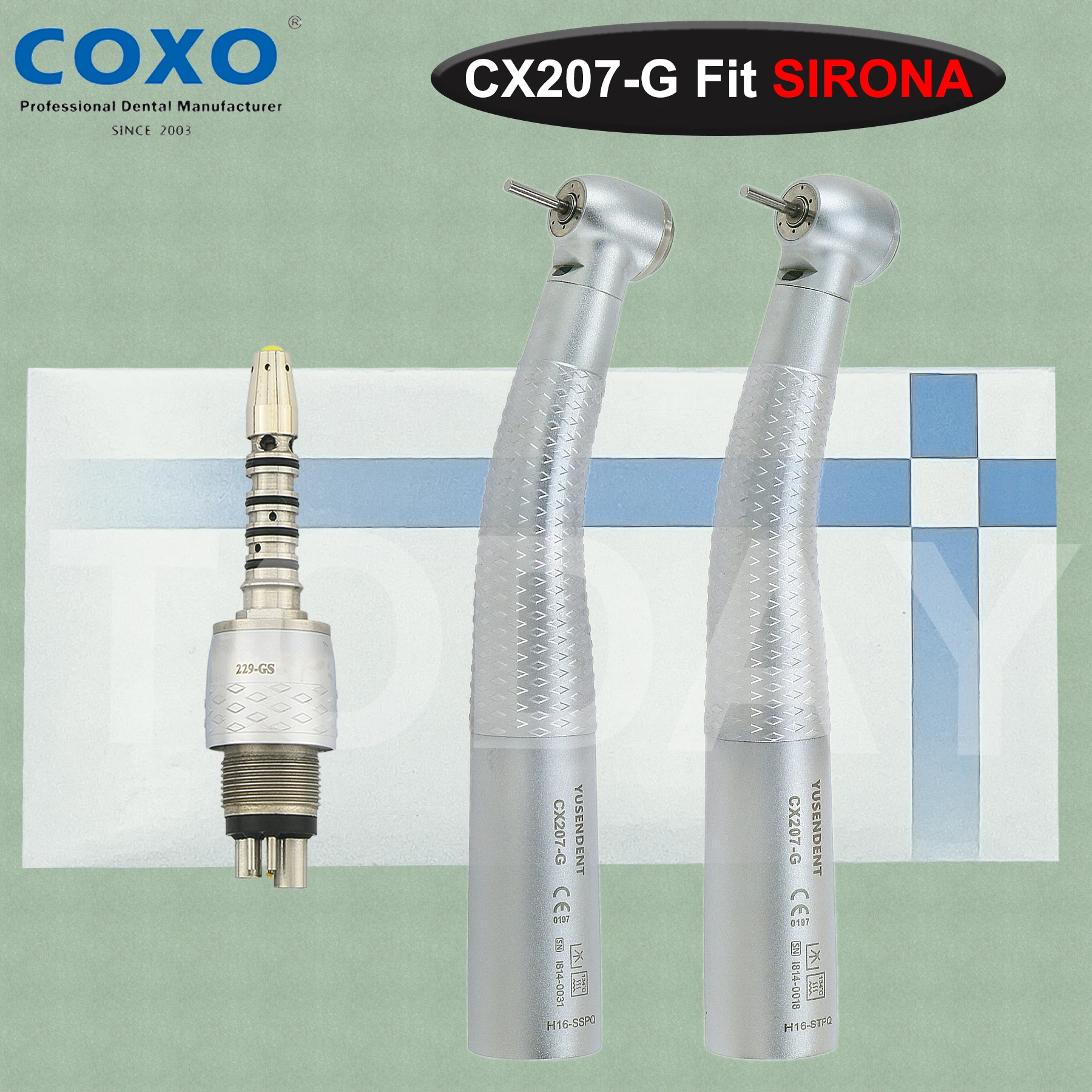 

COXO YUSENDENT Dental Turbine Fiber Optic High Speed Handpiece Air Turbine Standard/Torque Head 6 Holes LED Coupling Fit Sirona