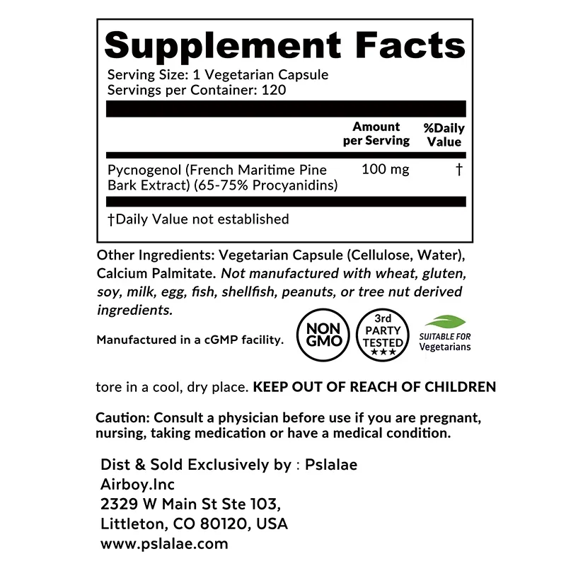 Pycnogenol Supplement Promote Skin Elasticity and Moisture Anti-oxidation Support Blood Circulation