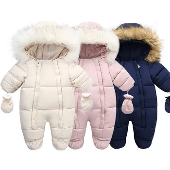 Tuta invernale per bebè con guanto cappotto neonato carino cotone più pagliaccetto per bebè in velluto Set di abbigliamento per neonati caldo vestiti per bambini con cappuccio