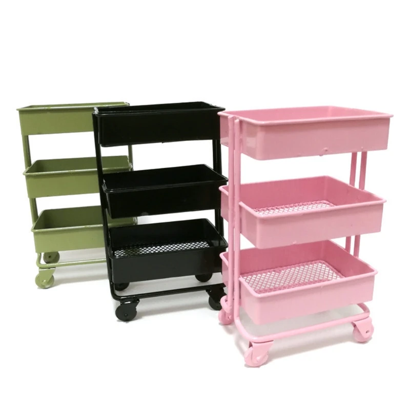 

Mini Trolley Floor Storage Rack with Wheel Dollhouse Miniature Furniture Shelf Bookshelf Storage Display Rack Decoration