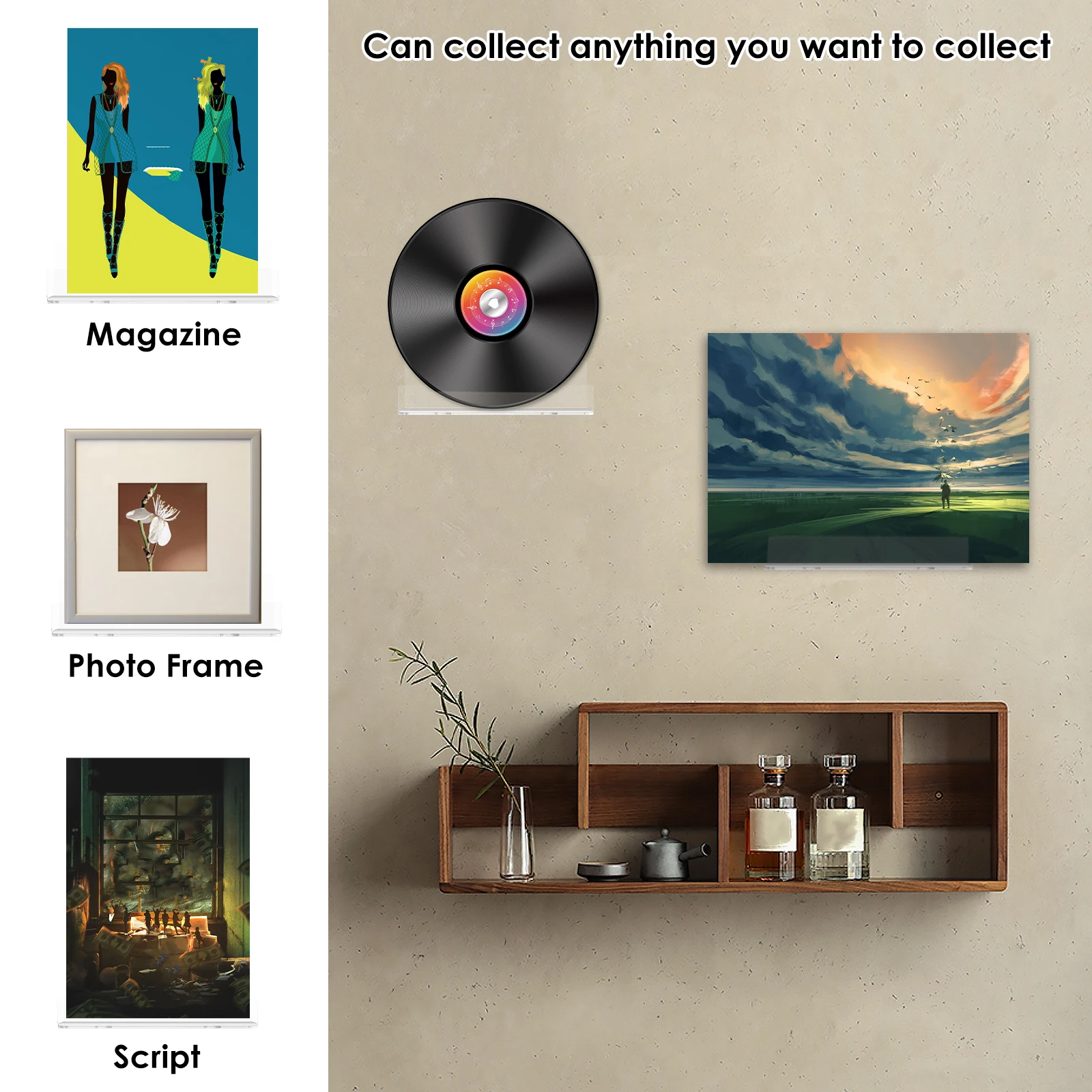 12Pcs Transparent Acrylic Record CD Storage Rack Vinyl Record Display Stand Shelf Living Room Decor Wall Holder Record Holder 5
