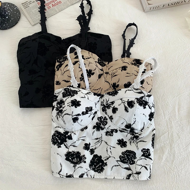 ITOOLIN Women Sweet Elastic Camis Underwear Padded Bra Spaghetti Cute Crop Tops Print Tank Tops For Women Summer 2024 Best Sellers In Women's Clothing