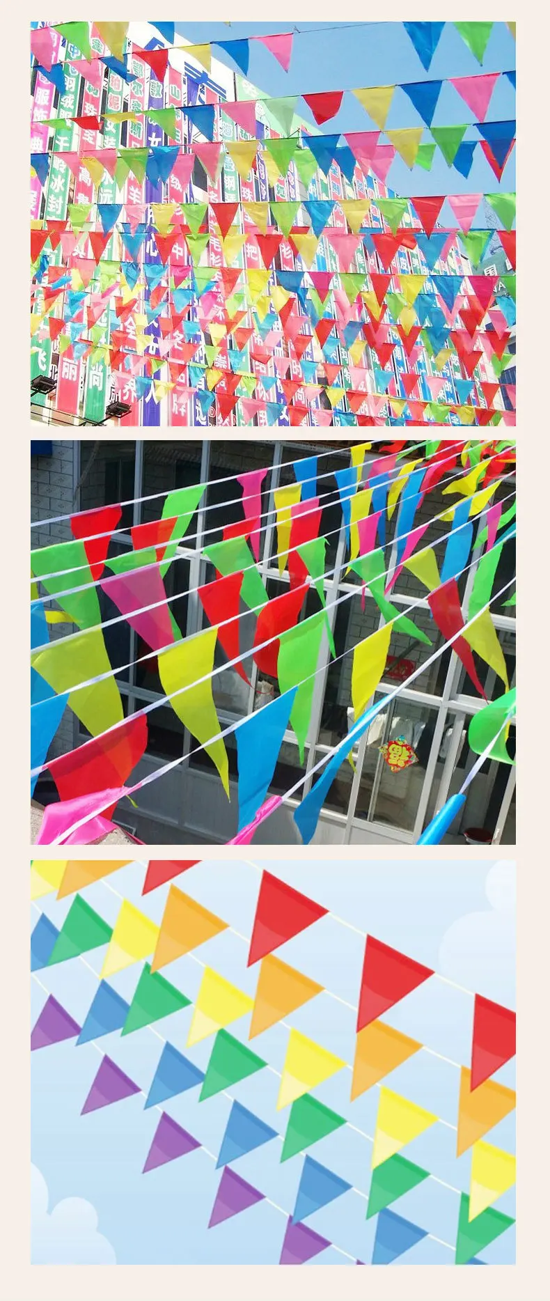 (SKY FLAG) 14x24 cm 80m / 20x30cm 100m Handgefertigte Stoff-Wimpelkette Dreieckige Flaggen Hochzeits-Festival-Wimpelkette Bunte Banner – Detail 6