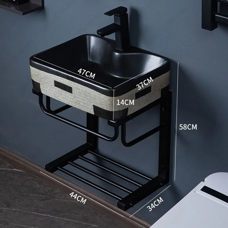 Ceramic Vessel Sink Wall Mounted Porcelain Sink With Stainless Steel Stand Bathroom Balcony Wall Hang Washing Basin With Support 5
