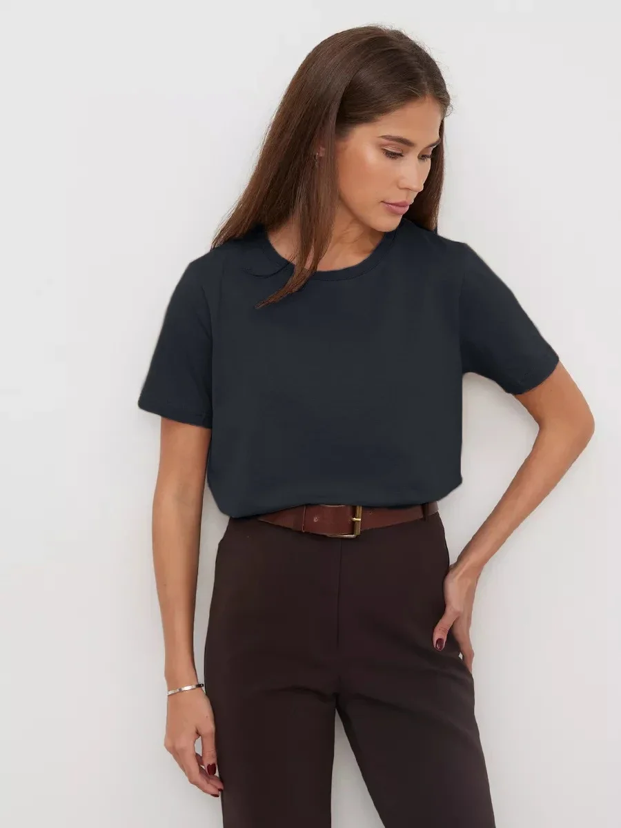 Cotton Summer Womens T-Shirt - Short Sleeve Loose Basic Top