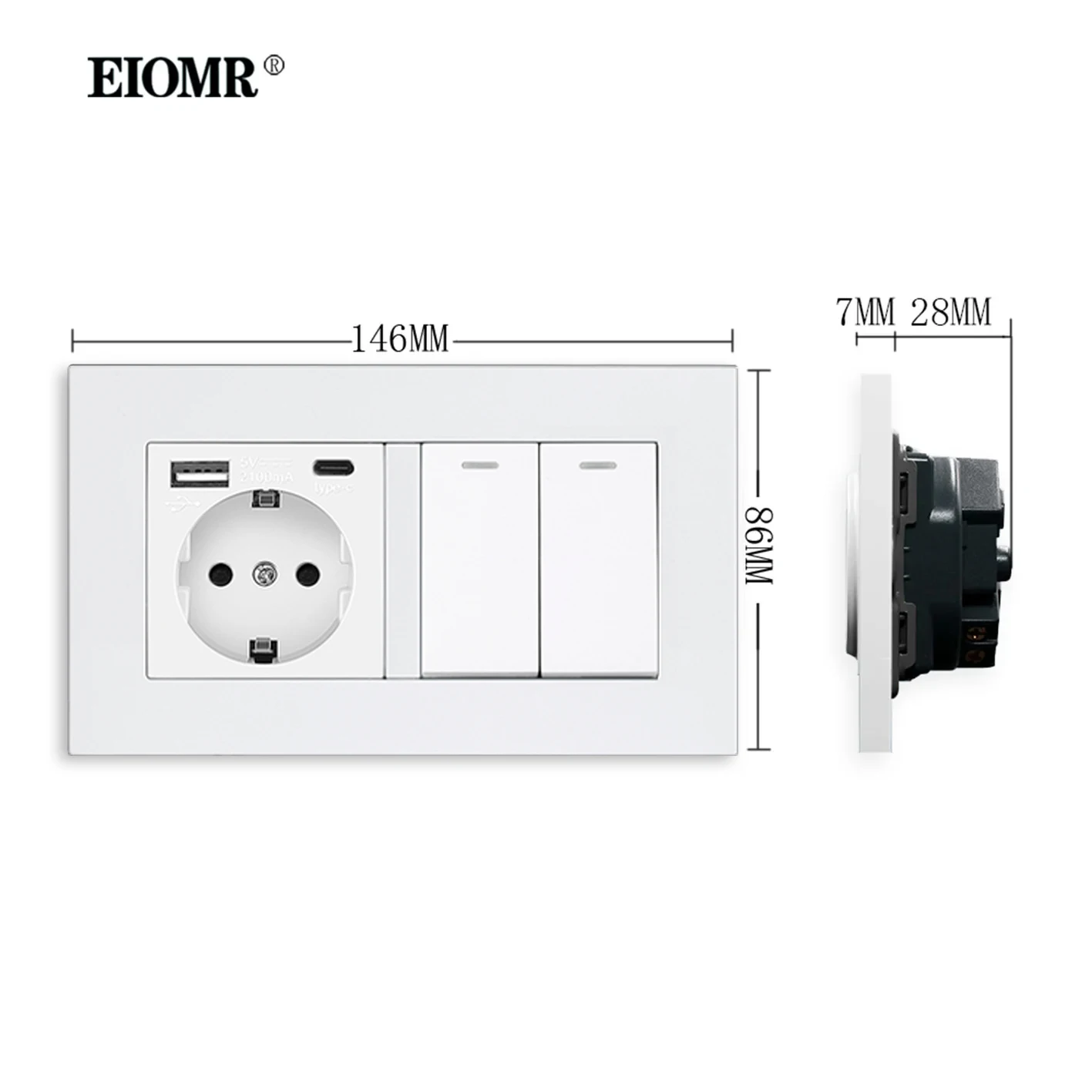 Фото Комбинированная розетка EIOMR 2, стандарт ЕС, электрическая розетка 16A, 5V, 2,1A с usb-портом для зарядки типа c, настенная розетка №3