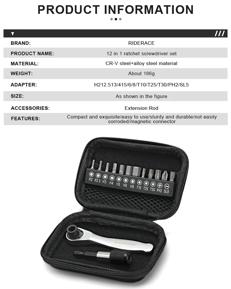 Description Picture 4 of itemRIDERACE Bike Allen Key Spanner Single-Ended Torque Ratchet Wrench Spanner 1/4 Inch Screwdriver Set Bicycle Hand Repair Tools
