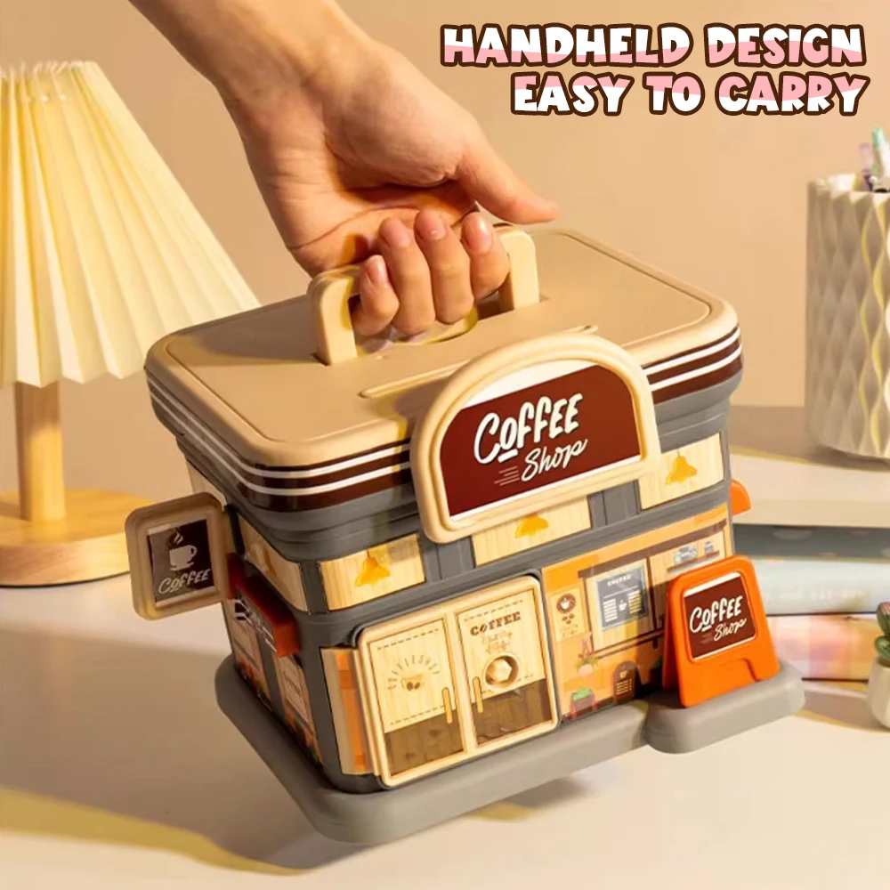 Gas Station Piggy Bank Handle Cartoon Piggy Bank Kids DIY Large Capacity Coffee Store Cartoon Money Saving Box Management Toys 5
