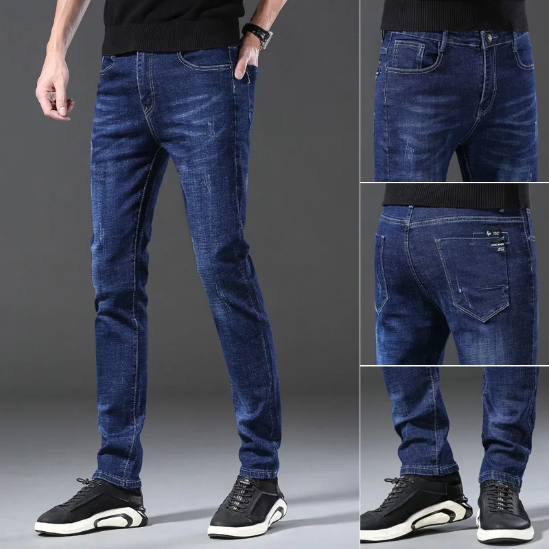 Male Casual Simplicity Comfortable Jeans Four Season Pants Men Straight Loose High Waist Elastic Trousers Male Office Clothes
