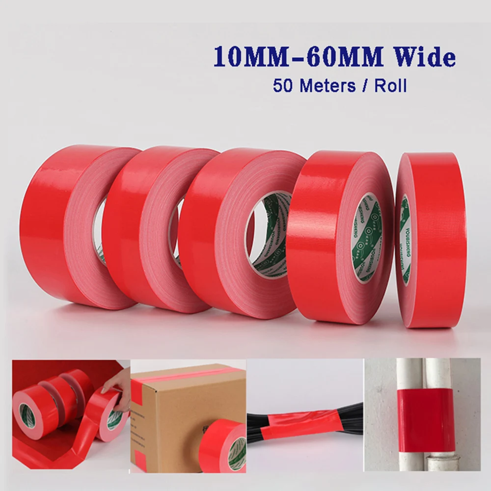 

1Roll Super Sticky Cloth Duct Tape Carpet Floor Waterproof Tapes RED Adhesive Tape DIY Home Decoration 10mm-60mm Wide * 50M Long