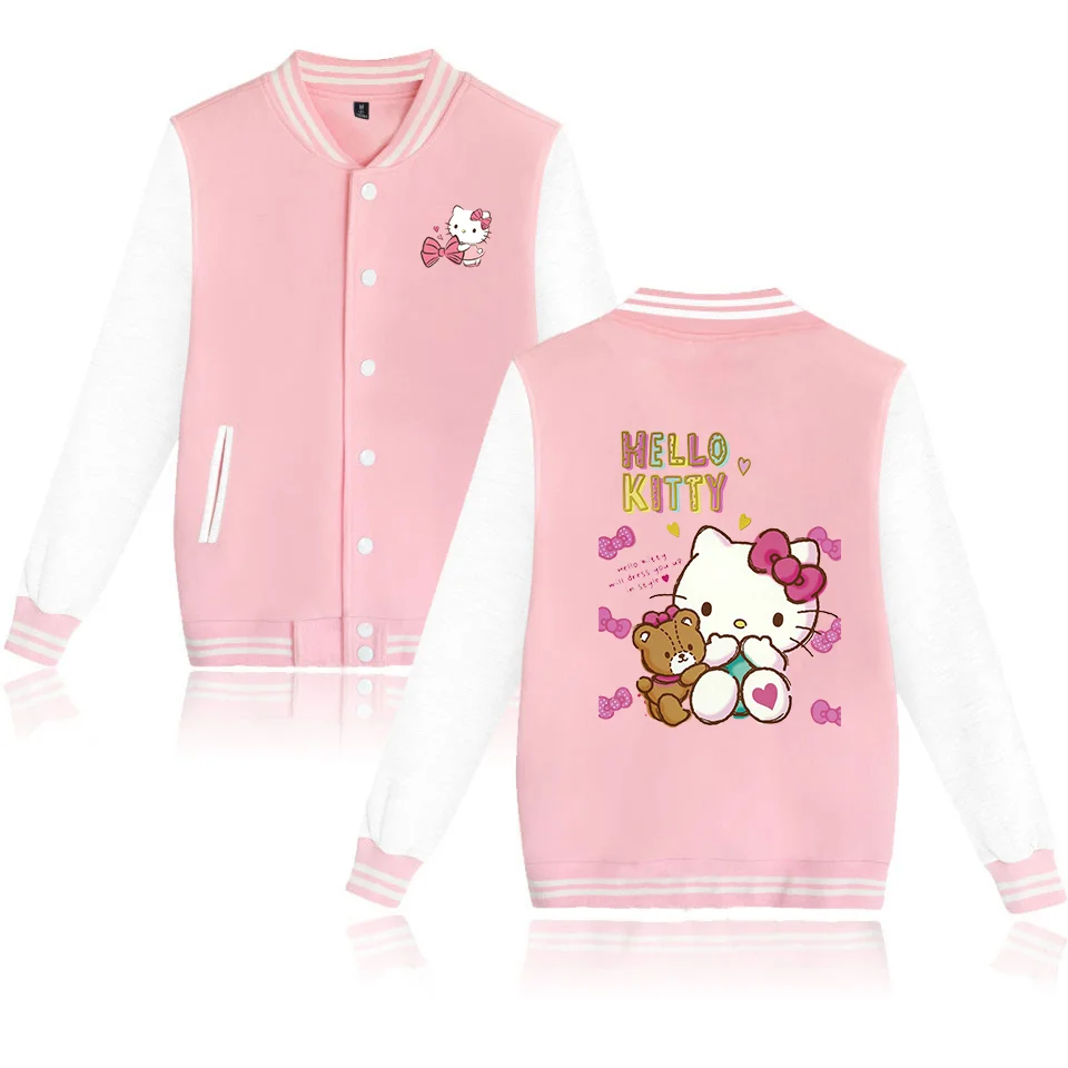thumbnail image 1 of Chaqueta bomber de Hello Kitty para mujer y hombre, chaqueta de béisbol de otoño, abrigo de estudiante, ropa de calle, chaqueta bomber de estilo universitario de estilo Harajuku, 1 of 5