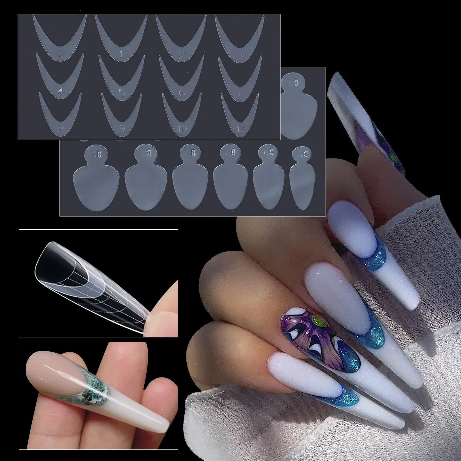 

12pcs/Set Dual Nail Crystal Forms False Tips For Gel Extension Quick Building French Nails Mold Soft Silicone Pads Manicure Tool