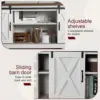 4-Piece Farmhouse Table Set Includes Sliding Barn Door TV Stand, Coffee Table& Two End Tables, Side Table with Charging Station 4