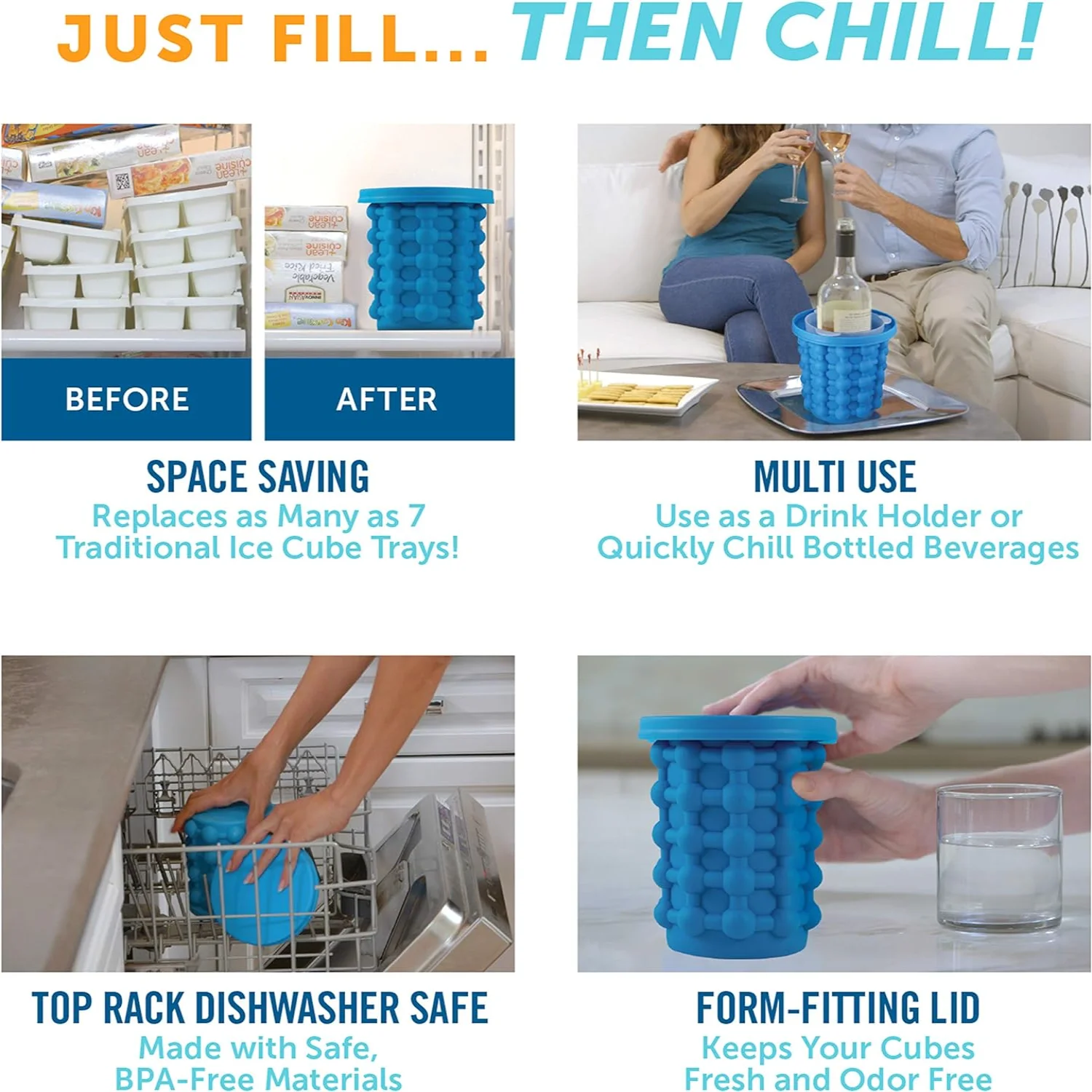 The Original Ice Cube Maker| Holds Up to 180 Ice Cubes | Silicon Bucket | Perfect for Indoor/Outdoor Use | Bottled Beverage Cool 5
