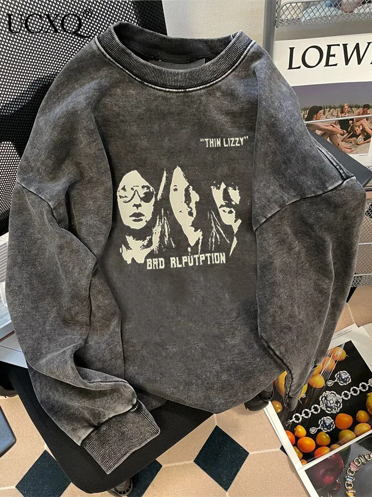 

UCXQ High Street Fashion Oversize Print Round Neck Pullover Sweatshirt Long Sleeve Hoodie For Women 2024 Spring Autumn 23A6439