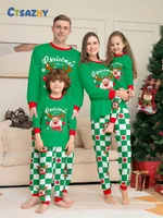 Merry Christmas Cartoon Pattern Mom Dad Kids Matching Pajamas Set 2 Pieces Suit Baby Romper Soft Loose Xmas Family Look Pyjamas 2