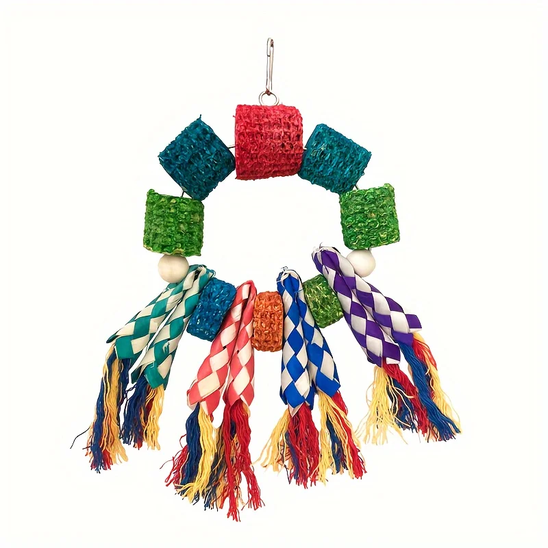 Colorful Corn Cob Chew Toy for Parrots, Hanging Climbing Rings with Woven Rope, Fun Bird Cage Accessory