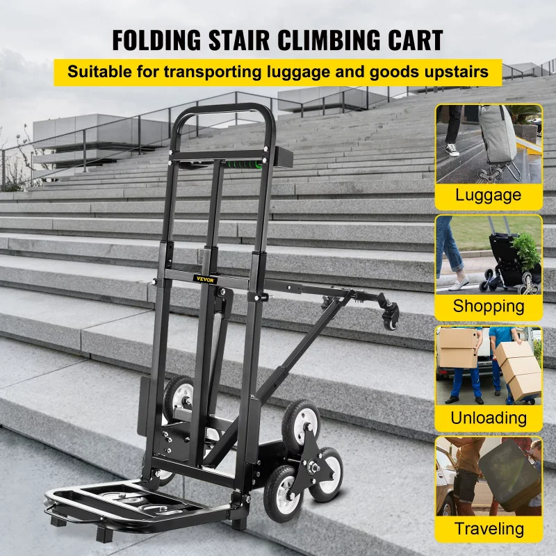 

Multi-purpose Hand Truck 6-Wheels Barrow Trolley Wagon Camping Trolley Beach Cart with Wheels Stair Climber Folding Cart