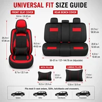 Black Red PU Leather Car Seat Covers Full Set, Universal 5-Seater Front & Rear Seat Protectors, All-Season Auto Interior Cushions for Cars, SUVs, Trucks & Vans 3