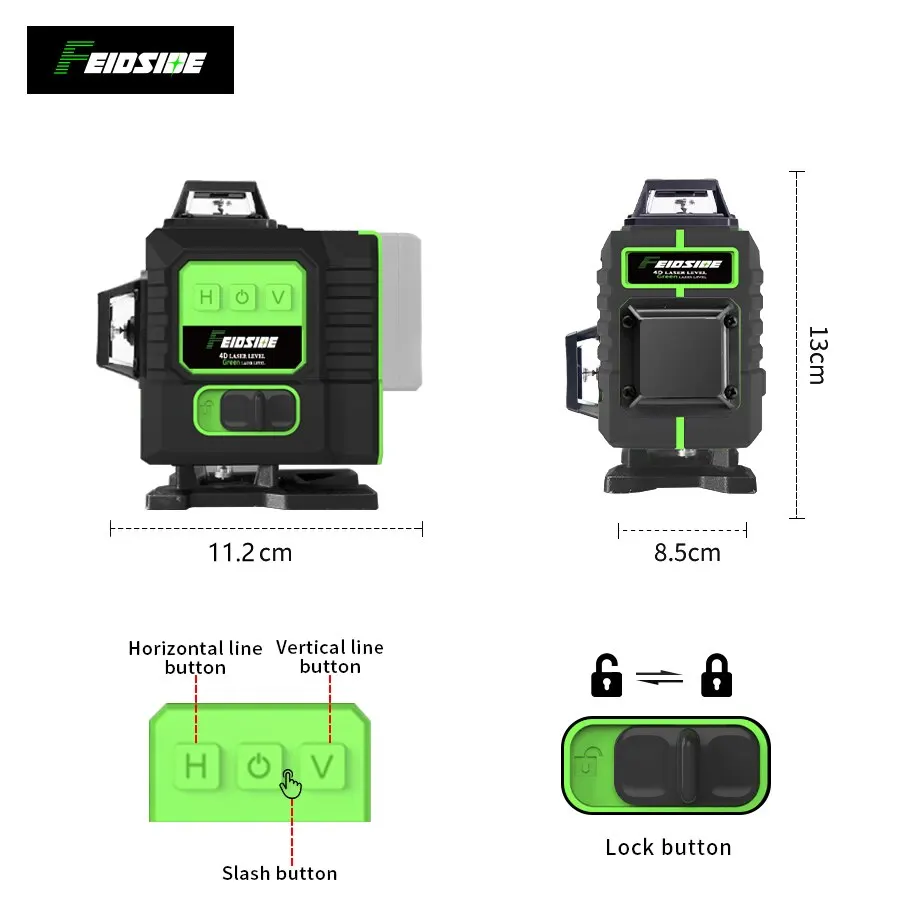 Laser Level FEIDSIDE 16/12 Lines 4D/3D Laser Level Green Line Self-Leveling 360 Horizontal And Vertical Super Powerful