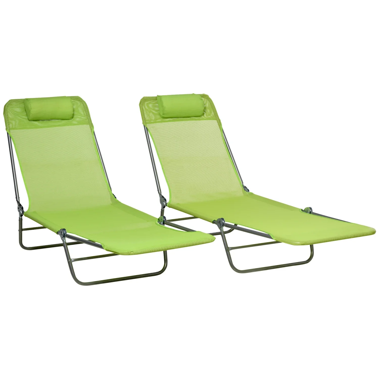 

Green Outdoor Folding Chaise Lounge Chairs - Set of 2, Adjustable Reclining Backrest, Comfortable Mesh Seat, Detachable Headrest