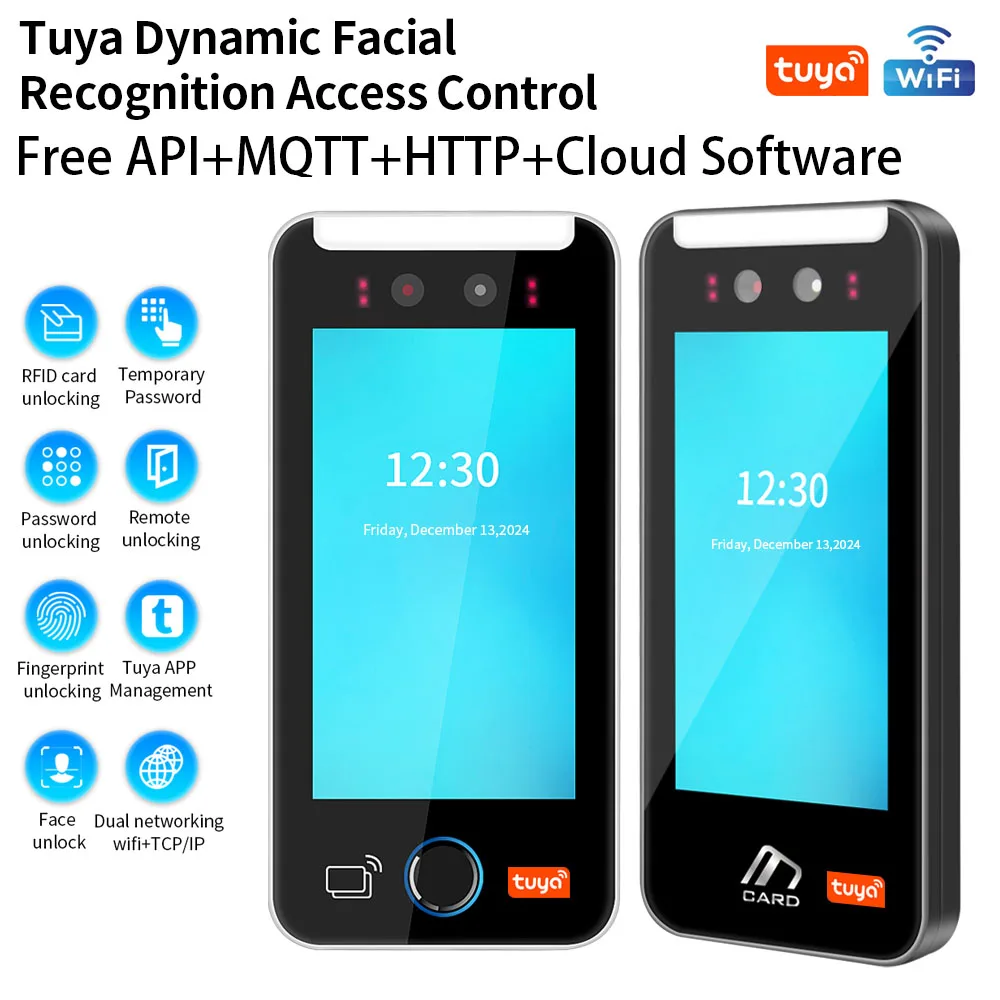 5000 User 5 Inch Touch Lcd 2MP Camera Biometric Face Recognition Wifi Access Control Employee Time Attendance Free Cloud API MQT face recognition access control