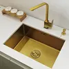 Gold Kitchen Sink 304 Stainless Steel sinks Above Counter or Undermount Installation Single Basin Bar Sink Golden Washing Basin 4