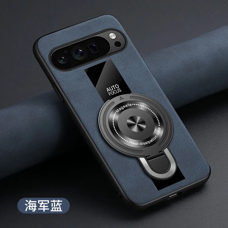 Luxury Shockproof Case with Magnetic Ring Holder - Plexiglass, PU Silicone, and Sheepskin Leather