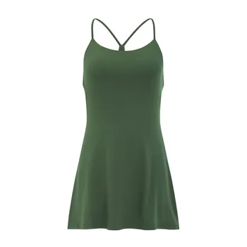 Tennis Exercise Sporty Chic Dress With Built In Bras Shorts Athletic Dresses Open Back Dresses For Women 3