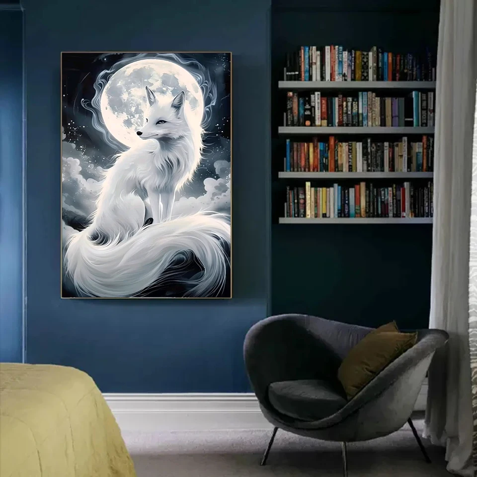 2024 Diamond Painting Art Mosaic Jewelry Cross Stitch Kit Fantasy White Fox Moon 5D DIY Rhinestone Embroidery Home Decor Gift 3