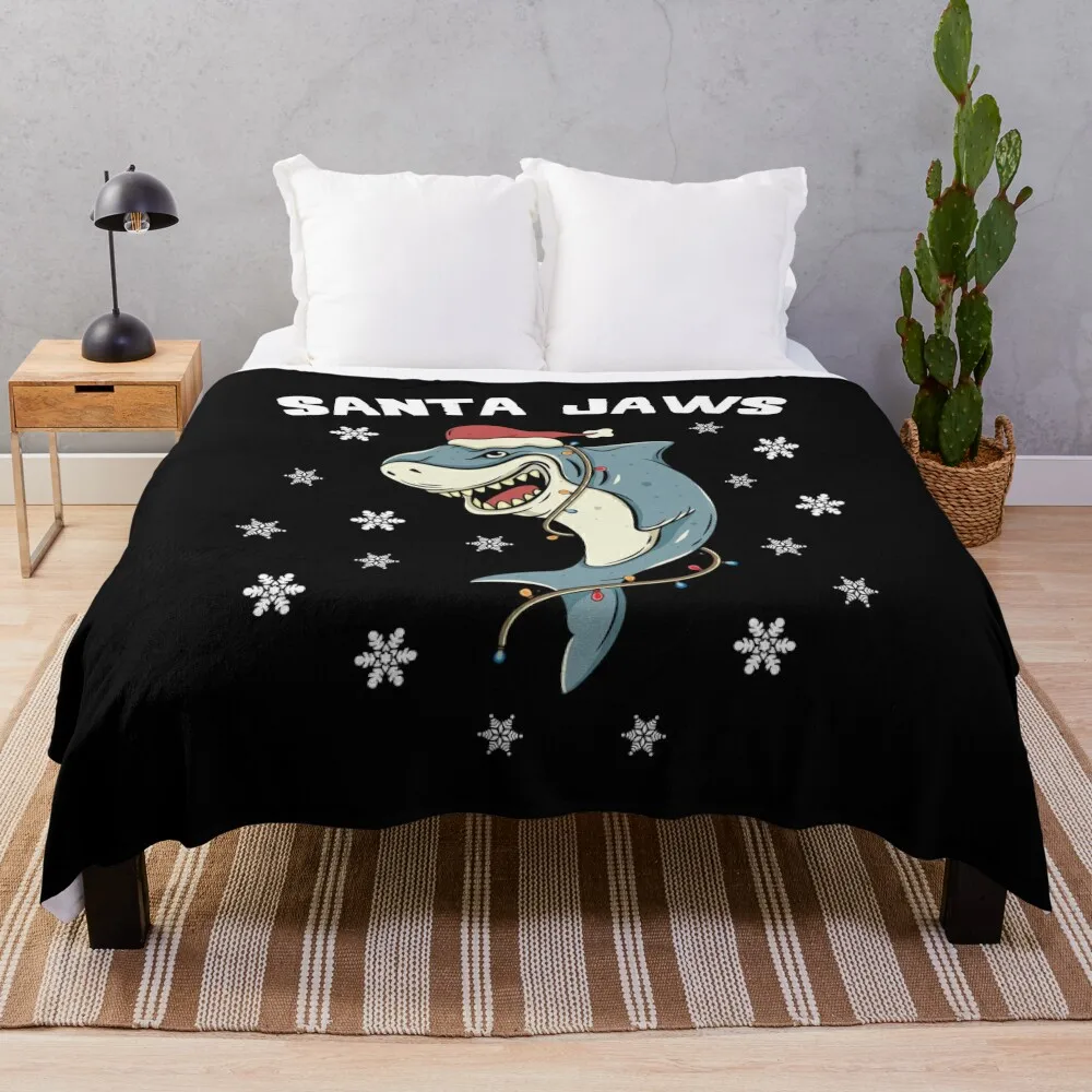 

Santa Shark Funny Christmas Shark with Lights and Hat Throw Blanket valentine gift ideas cosplay anime Flannels Blankets
