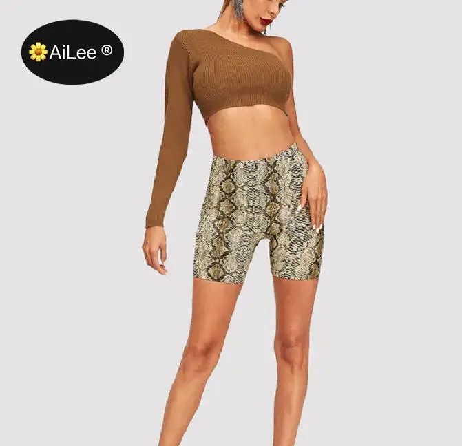 Leopard Snakeskin Print Hot Sweat Shorts Women Fashion High Waist Slim Sport Biker Cycling Shorts Activewear Female Streetwear