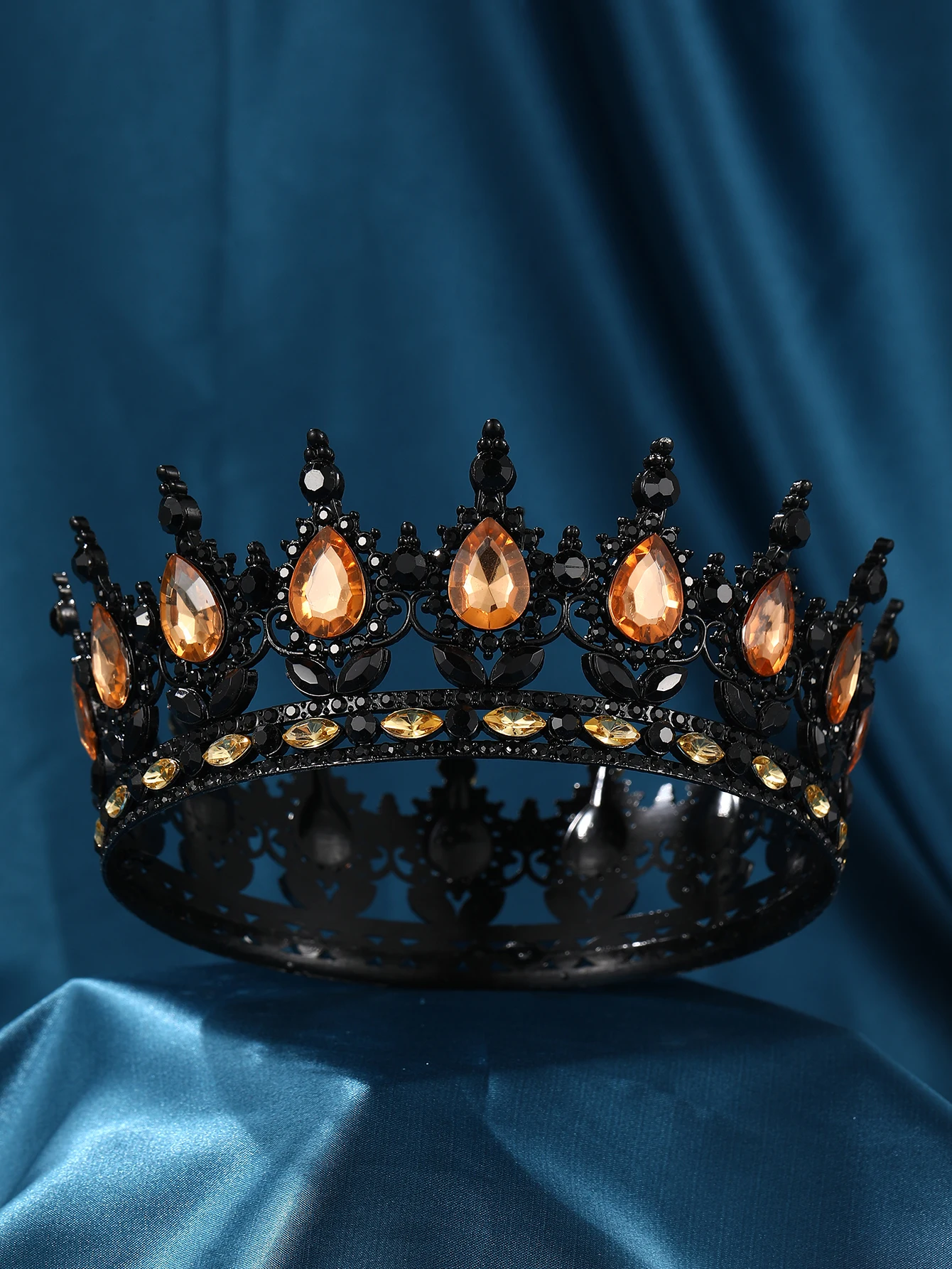 Barok Vintage Crystal Queen King Kronen, Bruids Tiara 'S Zwarte Strass Kralen Ronde Grote Kroon, Koninklijke Bruiloft Haaraccessoires