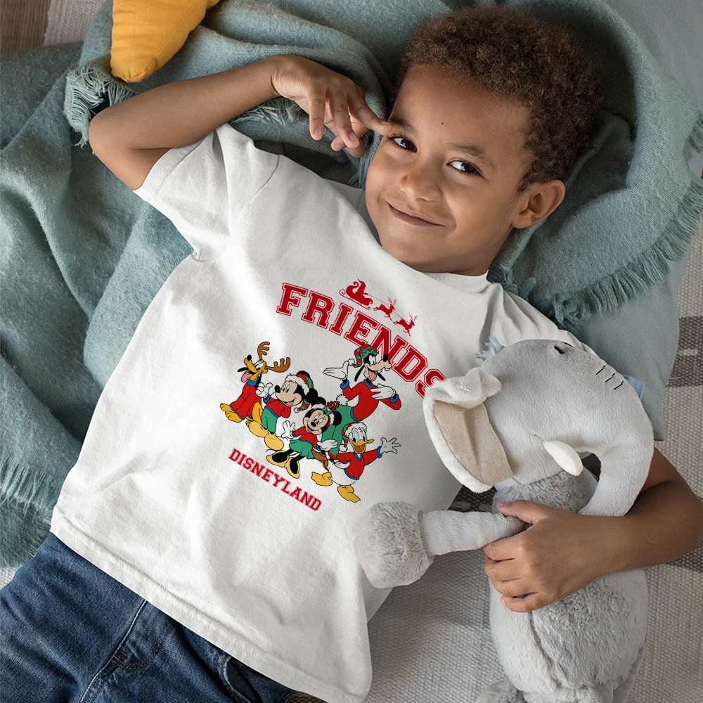 

Disney Kids White Chirtstmas Print T-Shirts Mickey Minnie Print Exquisite T Shirt Popular 3-12 Year Girls Clothes Y2K Style Tee