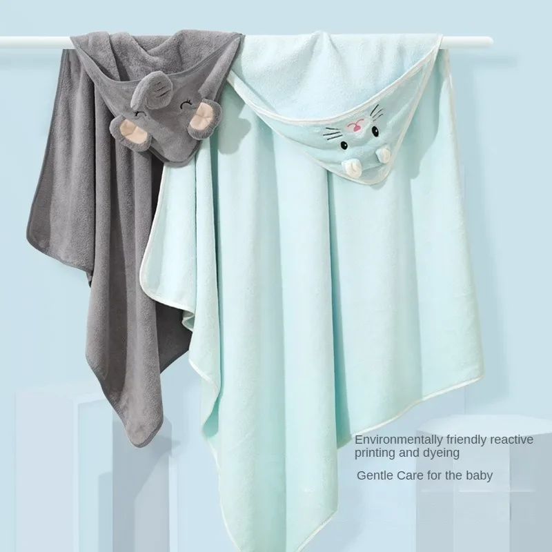 Cute Cartoon Hugging Blanket Coral Velvet Hooded Bath Towel New Breathable Spring and Autumn Baby's Newborn Swaddling Baby Scarf