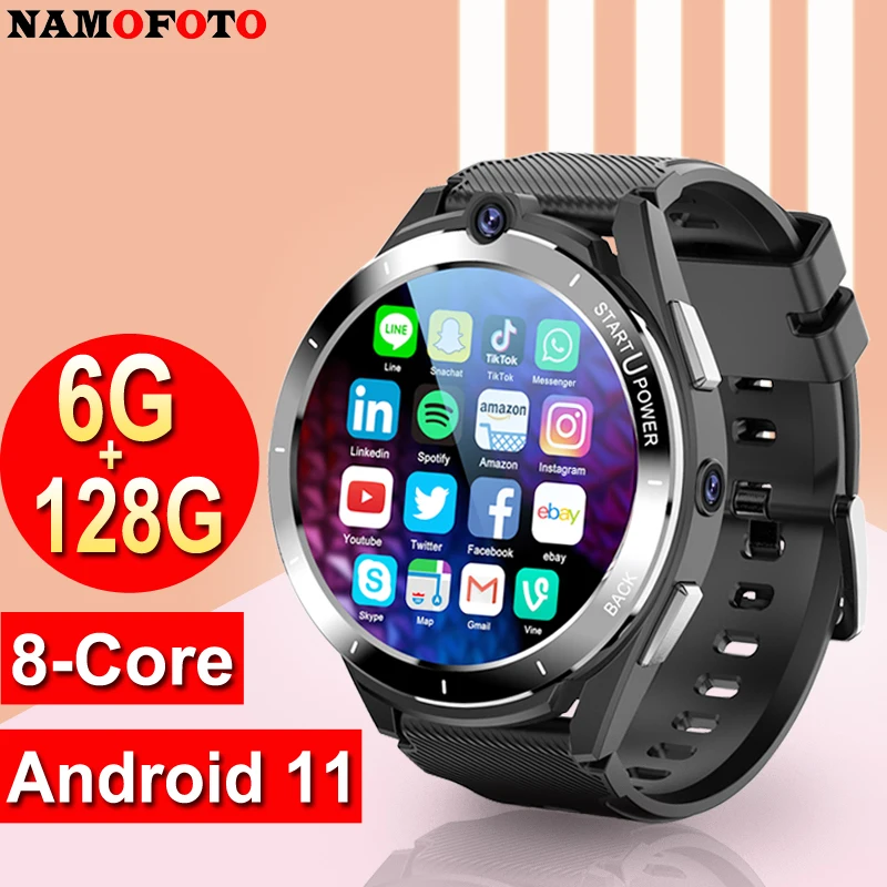 

6GB 128GB Smartwatch Android 11 Dual Chips CPU 4G LTE 8 Cores 900mAh 5MP+8MP 2 Cameras Sim Card Wi-Fi GPS Men Smart Watch Phone