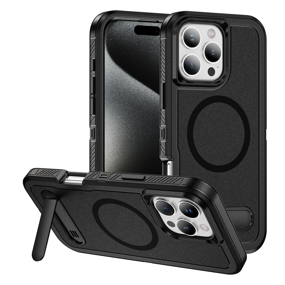 Premium Magnetic Armor Folding Stand Phone Case with MagSafe Compatibility