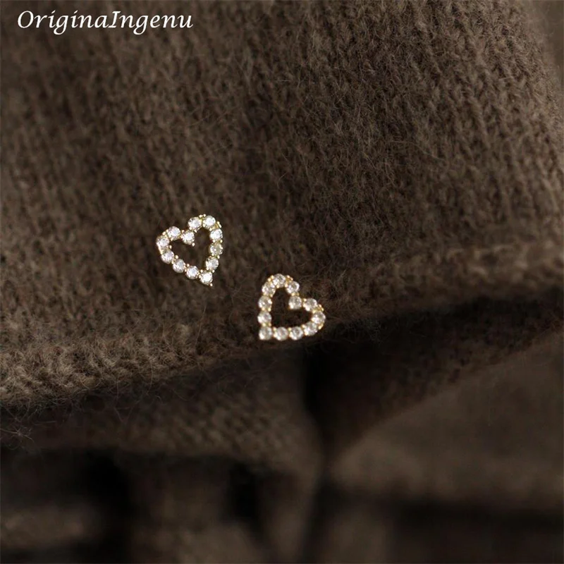 

Оригинальные серьги-гвоздики из твердого золота 9 к в форме сердца, серьги с фианитами, ювелирные украшения из золота 9 к, мерцающие ювелирные изделия из драгоценных камней