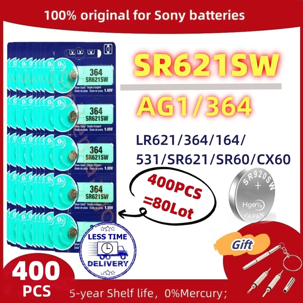 

400PCS Original For SONY AG1 LR621 364 164 531 SR621 SR621SW SR60 1.55V Button Battery For Watch Toys Remote Cell Coin Batteries