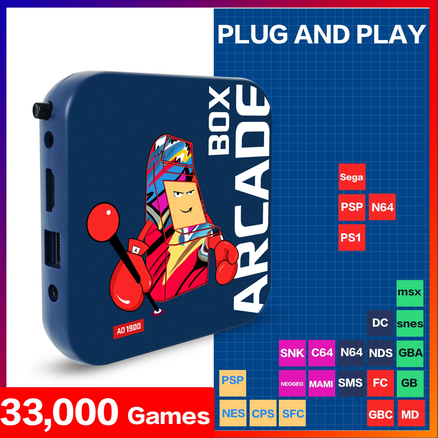 Arcade Box Classic Retro Game Console for PS1/DC Built-in 33000 Games 64GB Mini Video Game Super Console 4K HD Display on TV video game console game console game console kit