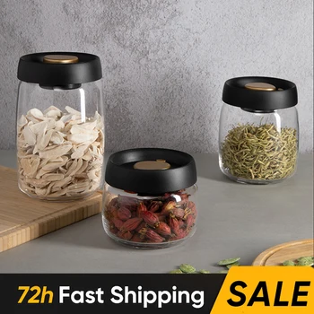 진공 뚜껑이 있는 유리 밀폐 용기, 식품 보관 용기, 주방 용기, 원형 커피 용기, 1200 ml, 800 ml, 400ml, 3 개